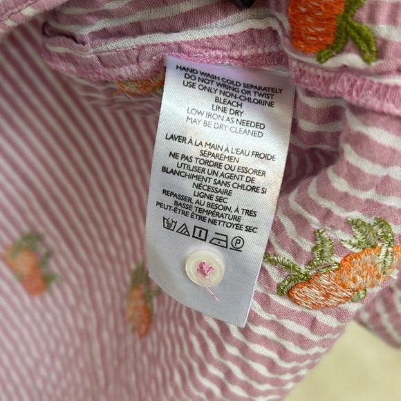 Anthropologie Maeve Pink Seersucker
Embroidered orange Bishop Sleeve, size large - Picture 7 of 13